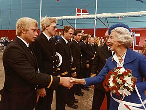 Ingrid of Sweden, Queen Consort of Denmark, greeting the crew of Regina Mærsk in 1983 (7312758256)