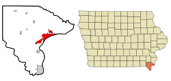Location within Lee County and Iowa