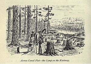 Logging at Canal Flat, BC (1887 drawing)