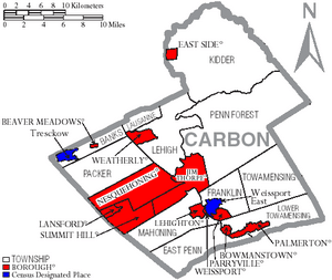 Map of Carbon County Pennsylvania With Municipal and Township Labels