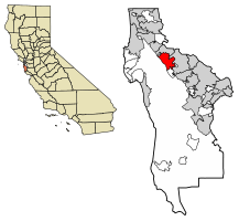 Location of Hillsborough in San Mateo County, California.