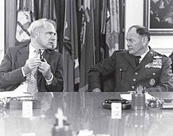 U.S. Secretary of Defense James Schlesinger with Chairman of The Joint Chiefs of Staff General George S. Brown
