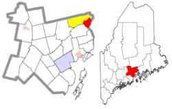 Location of Winterport (in red) in Waldo County and the state of Maine