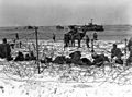 German prisoners of war in a barbed-wire enclosure on Utah Beach