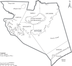 Map of Hyde County North Carolina With Municipal and Township Labels