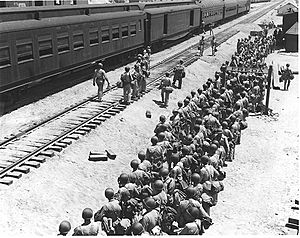 US Troops at Camp Freda, CA railroad