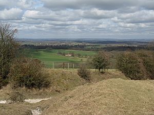 View north from bridleway crossing on the northern escarpment of Blackcap - geograph.org.uk - 1769494.jpg
