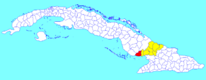 Amancio municipality (red) within  Las Tunas Province (yellow) and Cuba