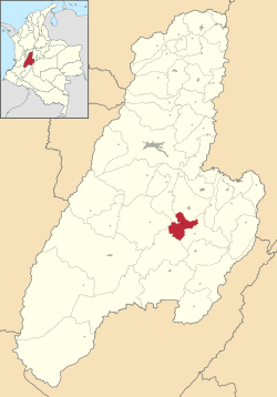 Location of the municipality and town of Saldaña, Colombia in the Tolima Department of Colombia.