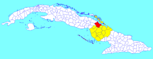 Esmeralda municipality (red) within  Camagüey Province (yellow) and Cuba