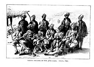 Photograph with the caption 'Native Sikhs of the 36th Sikhs. Tirah, 1897'