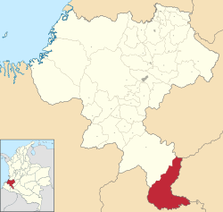 Location of the municipality and town of Piamonte in the Cauca Department of Colombia.
