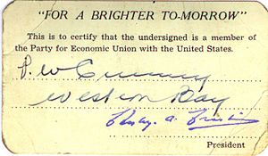 Economic Union Party Membership Card 1947