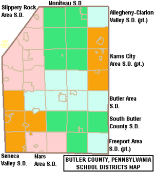 Map of Butler County Pennsylvania School Districts