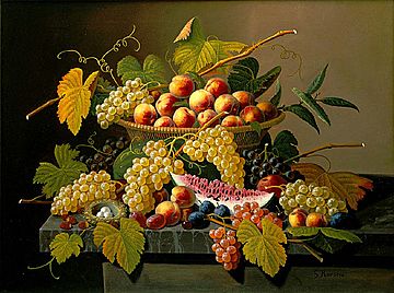 Severin Roesen - Still Life with a Basket of Fruit