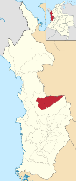 Location of the municipality and town of Medio Atrato in the Chocó Department of Colombia.
