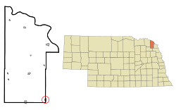 Location of Emerson within Dixon County and Nebraska