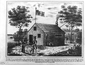 Harrison at cabin on North Bend of Ohio - 1840 lithograph