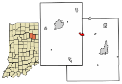 Location of Markle in Huntington County and Wells County, Indiana.