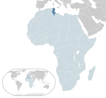 Location of  Tunisia  (dark blue)in Africa  (light blue)