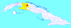 Colón municipality (red) within  Matanzas Province (yellow) and Cuba
