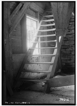 Historic American Buildings Survey, Stanley Jones, Photographer April 8, 1936 TYPICAL STAIRS. - Elisha Atherton Coray Mill, Sutton's Creek, Exeter, Luzerne County, PA HABS PA,40-EXT.V,1-5