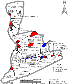 Map of Northumberland CountyPennsylvania With Municipal and Township Labels