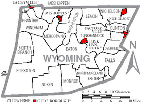 Map of Wyoming County Pennsylvania With Municipal and Township Labels