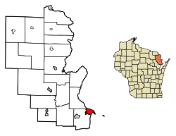 Location of Marinette in Marinette County, Wisconsin.