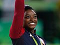 Simone Biles at the 2016 Olympics all-around gold medal podium (28262782114) cropped