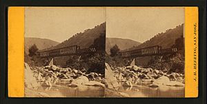(View of bridge, river, rocks.)San Jose, California, from Robert N. Dennis collection of stereoscopic views