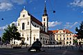 Brno - Kostel sv. Tomáše, místodžitelský palác a alegorická postava spravedlnosti
