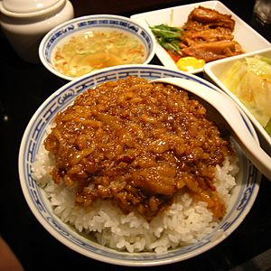 Minced pork rice with other common Taiwanese dishes