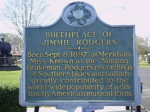 Sign marking Jimmie Rodgers birthplace as a historic Place