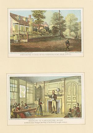 Somerindyke estate on Bloomingdale Road, near 75th St; Interior of Somerindyke House, in which Louis Philippe (late king of the French) taught school (NYPL b13476048-422069)