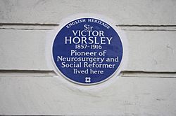 The blue plaque to Victor Horsley on Gower Street in London