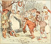 The lasses held the stakes - illustration by Randolph Caldecott - Project Gutenberg eText 18341