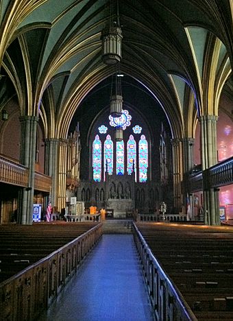 Trinity Church Nave on the Green New Haven just after dawn, October 20, 2012.jpg