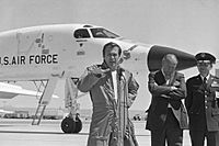 U.S. Secretary of Defense Donald Rumsfeld following a test flight on B-1B Bomber Plane