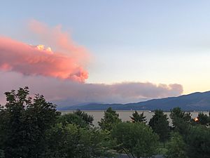 View of Lolo Fire smoke plume from Missoula on August 16 2017