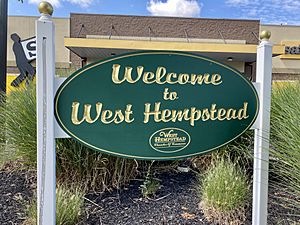 A welcome sign at an entrance to West Hempstead on September 18, 2021