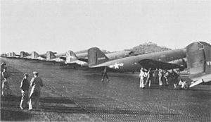 C-47 transport planes loaded for Nadzab