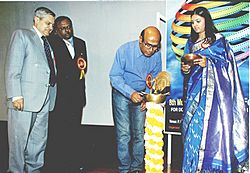 Shri Buddhadev Das Gupta, noted film maker inaugurating 8th Mumbai International Film Festival, for Documentary, Short at the P.L Deshpande Auditorium in Mumbai on February 3, 2004
