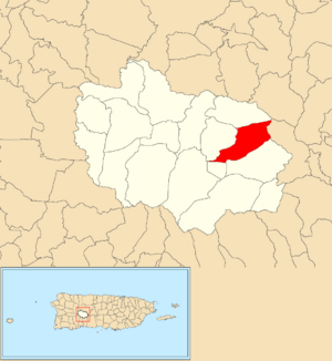 Location of Vegas Abajo barrio within the municipality of Adjuntas shown in red