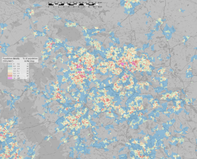 West Yorkshire population density map, 2011 census