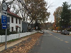2017-11-08 15 00 18 View northwest along Main Street (Virginia State Secondary Route 645) at School Street in Clifton, Fairfax County, Virginia