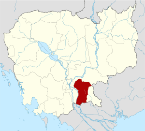 Map of Cambodia highlighting Prey Veng