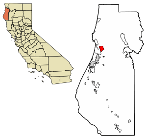 Location of Fieldbrook in Humboldt County, California.