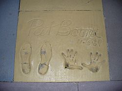 Pat Boone's handprints, footprints, and signature in cement