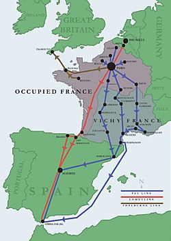 The routes used by escape lines to help downed airmen escape Nazi-occupied Europe,